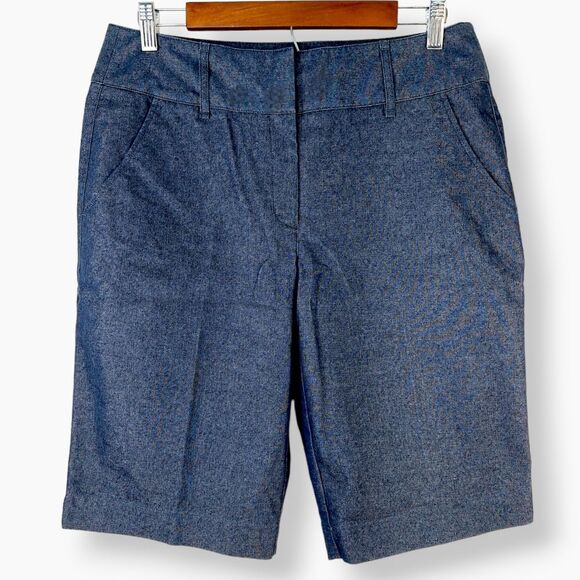 Dana Buchman Blue Bermuda Fitted Long Denim Jean Shorts Sz 10 - Picture 1 of 10